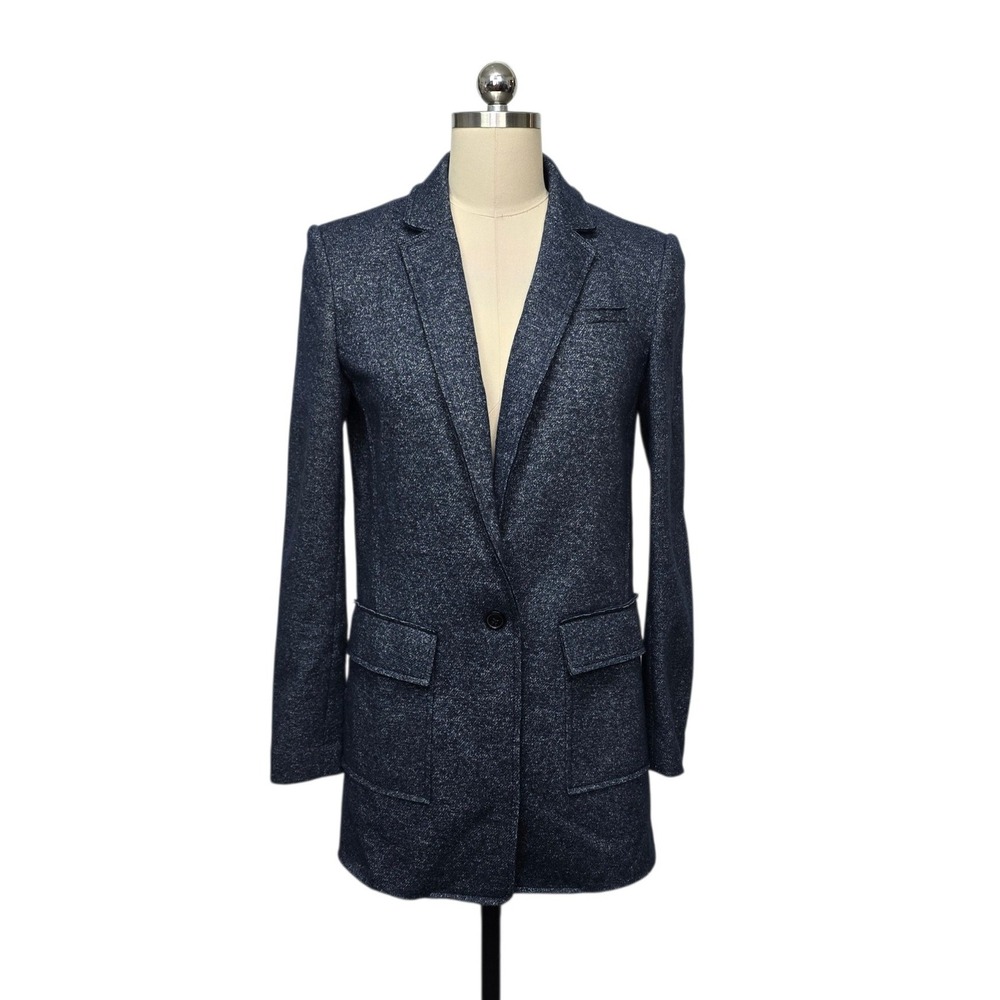 Banana Republic Womens Navy Blue Wool Blend Marled Single Button Blazer Size 4